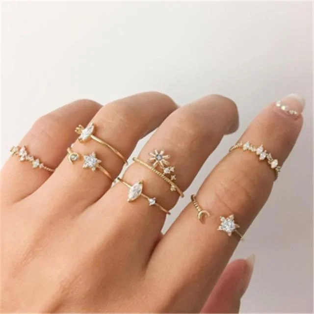 Fashion Jewelry Crystal Diamond Gemstone Finger Ring Set Women Rings for Girls