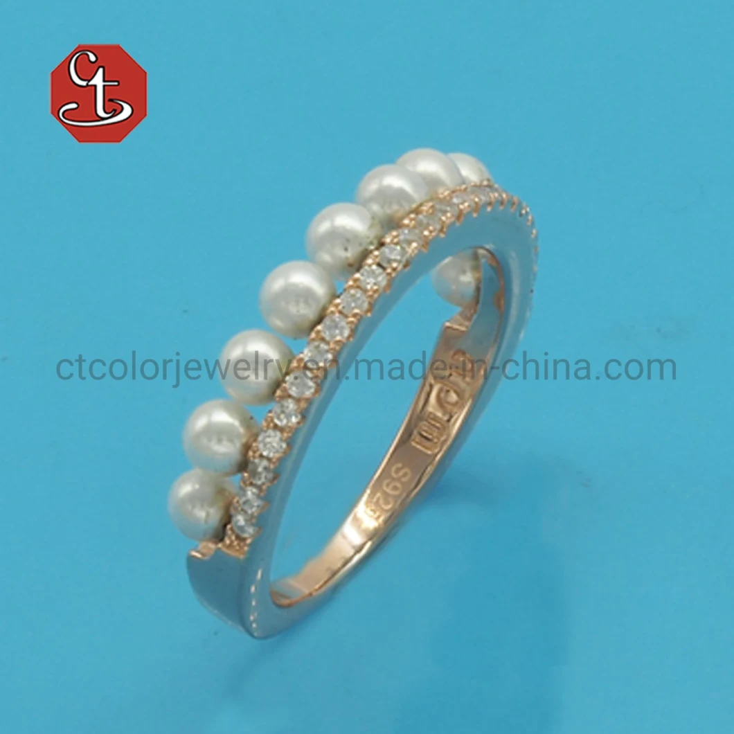 Hot sale Tiktok Fashion Jewelry Classic Shell Pearl Rings Rhodium Plated Pave AAA+ CZ Sliver or Brass Rings