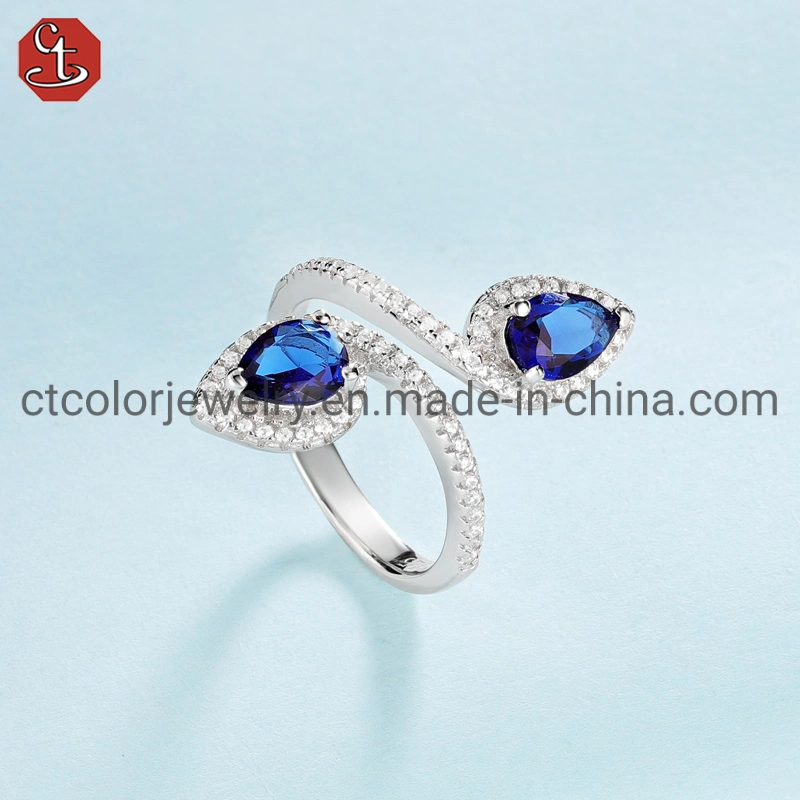 925 Sterling Silver Jewelry Top Quality Blue Color Stone Adjustable Ring