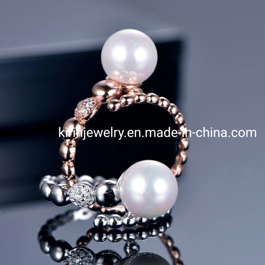 Kirin Fashion Jewelry 925 Sterling Silver Rings Wholesale Bulk Sterling Silver Rings Jewelry for Women Rose Gold White Pearl Diamond Ring