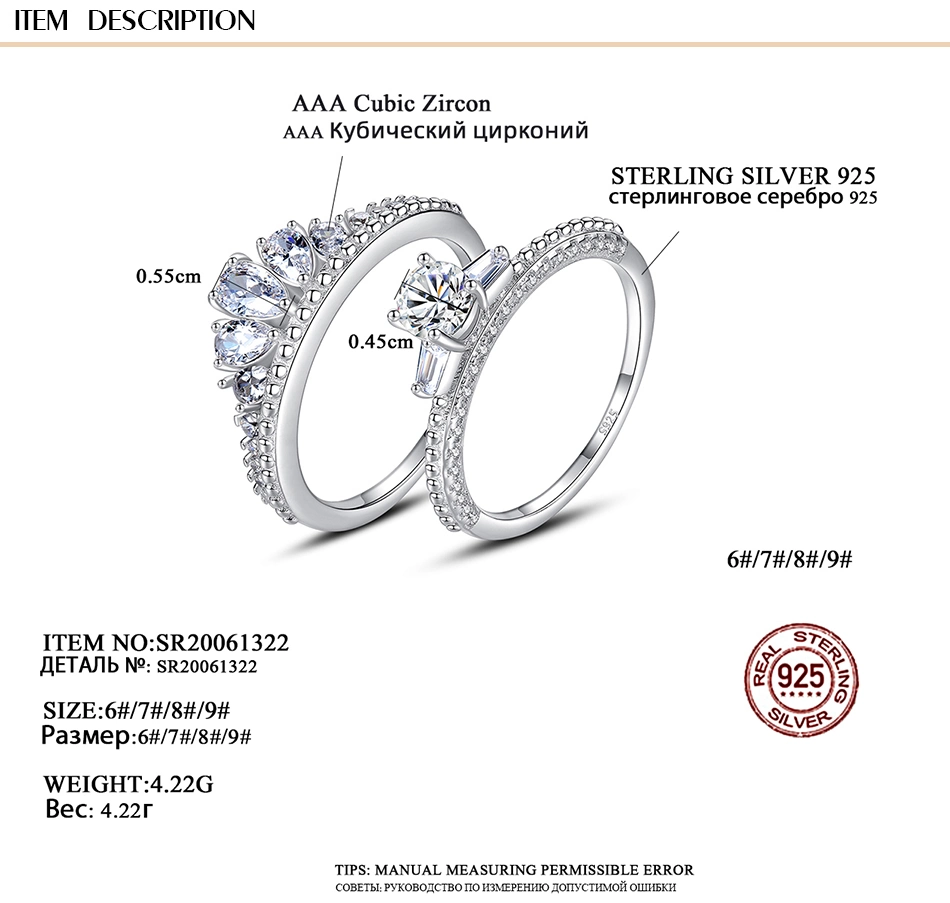 Couples Jewelry Women Fashion Zircon Silver Wedding Ring