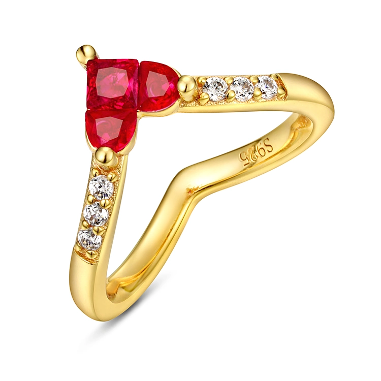 Wholesale Trendy Women Jewellery Ring 925 Sterling Silver Red Corundum Heart Rings