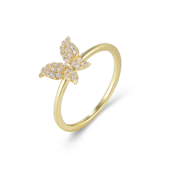 Joias de casamento da moda s925 prata esterlina banhado a ouro anéis de borboleta para meninas