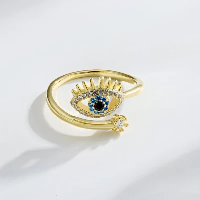 Anel de prata esterlina S925 feminino moda demônio abertura de anel de olho maligno