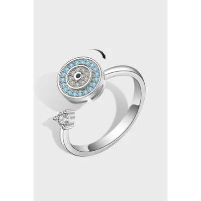 Anel giratório de olho azul com abertura ajustável criativo anti ansiedade reduzir pressão zircão mulheres homens adolescentes jóias anéis