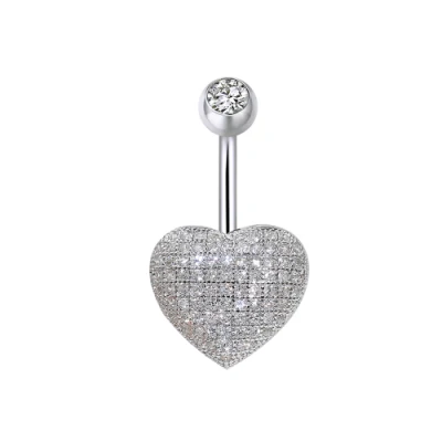 Piercing de umbigo de prata esterlina 925 Love coração CZ cristal piercing no umbigo