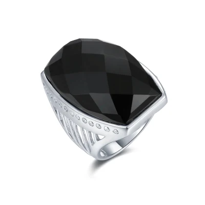 Anéis quadrados de prata 925 com pedras preciosas charm vintage anel de pedra ágata preta
