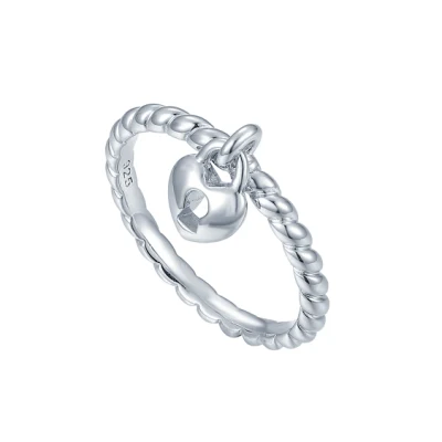 Venda imperdível anel de prata esterlina 925 padrão cordão feminino com pingente de coração