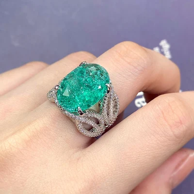 Anéis de dedo femininos com zircônia cúbica clássica vintage micro embutido brilhante verde zircônia imitação Parai Bappa