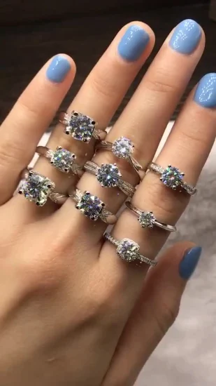 Fábrica 925 Anéis de Prata Noivado Mulheres Anel D Cor Vvs1 Moissanite Pedra Preciosa Casamento Anéis de Diamante para Fabricante de Jóias