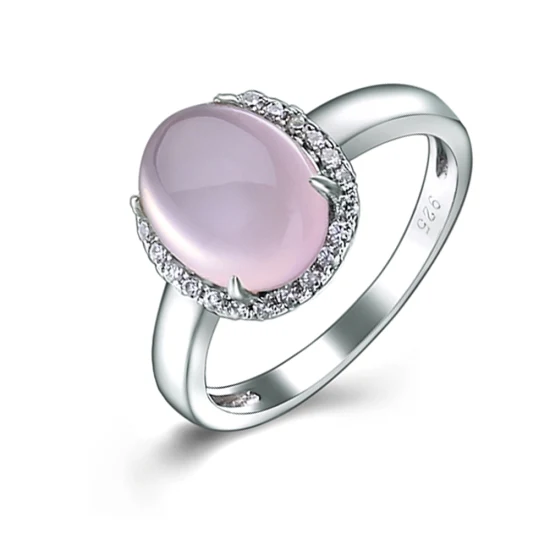 Bijuterias femininas simples rosa calcedônia anel de dedo para presentes