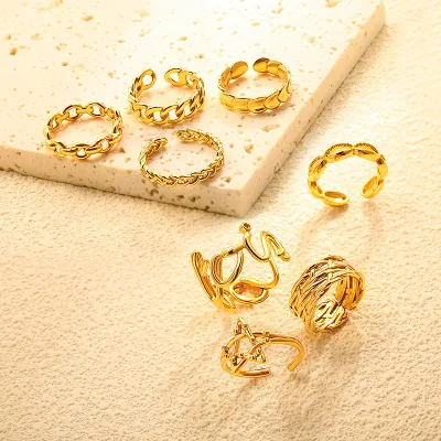 Sem manchas acessórios simples minimalistas moda 18 quilates banhado a ouro em aço inoxidável anéis para mulheres