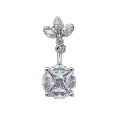 Anel de umbigo de prata esterlina 925 flor de lótus redonda cristal CZ umbigo