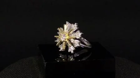 Anel de casamento de noivado com diamante em forma de flor de design de moda