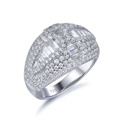 Última inovação anéis eternos de prata esterlina 925 lapidação baguete com diamante