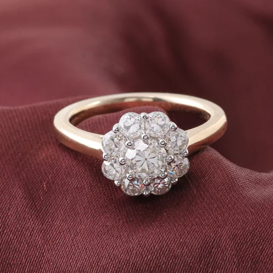 Anel de noivado de ouro branco de ouro 14 quilates com design de flor fashion 1,5 quilates CT Moissanite anel de noivado para casamento